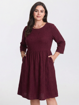 knee length dresses for ladies The Seamed Dress in Stretch Linen