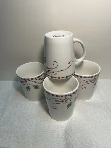 4 Gibson Festive Traditions Mugs Cups Coffee Tea Christmas Ribbon Holly 812