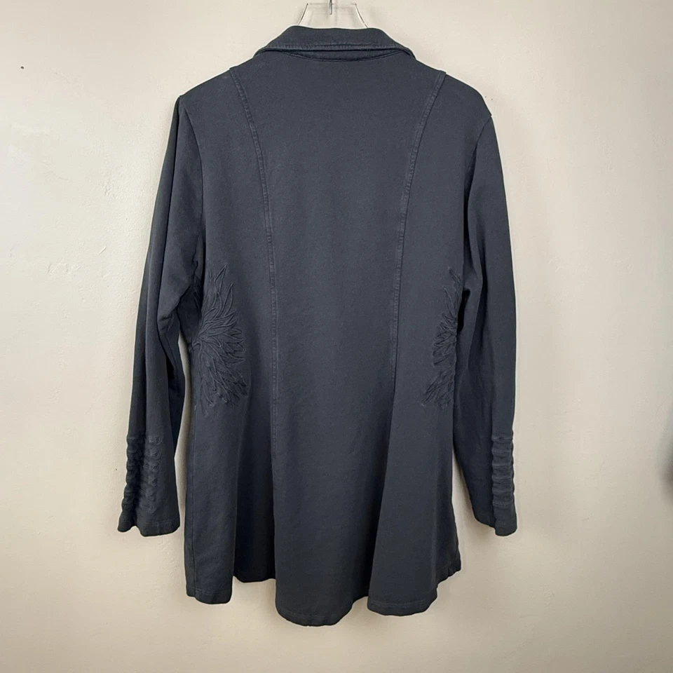 Chaqueta Soft Surroundings Mujer 3X Gris Algodón Bordado Botón Frontal Túnica Foto 4 de 4