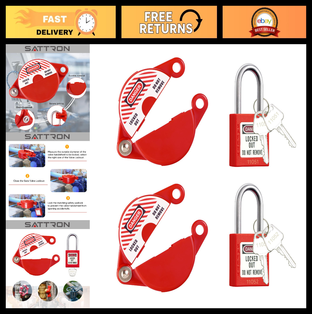 2 Sets Valve Lockout Device & Safety Padlocks for 1-2.5 Inch Handles, Outdoor Us