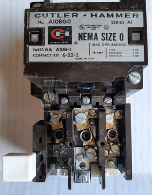 Cutler Hammer Size 0 3 phase motor starter A10BGO 208V Coil