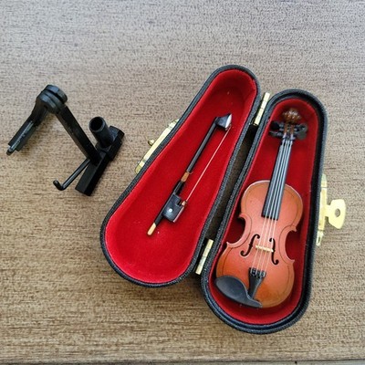 Mini Wooden Viola Cello Violin Musical Instrument w/Case Bow Toy - 3.5'' EUC 4pc