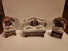 Made in Occupied Japan 3 Piece Doll House Ceramic Furniture Set Victorian