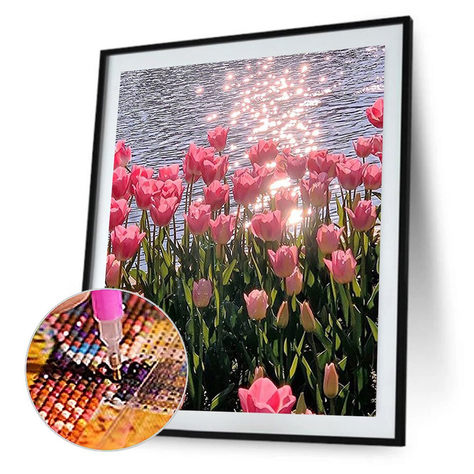 DIY Diamond Painting Kits Full Round Drill Tulips by Lake Mosaic Home