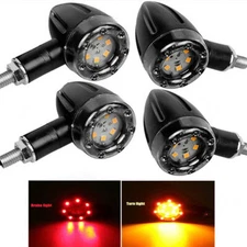 4X Motorcycle LED Bullet Turn Signal Brake Blinker Light For Bobber Cafe Racer