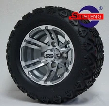 GOLF CART 10" GUNMETAL BULLDOG WHEELS/RIMS and 18"x9"-10" DOT ALL TERRAIN TIRES