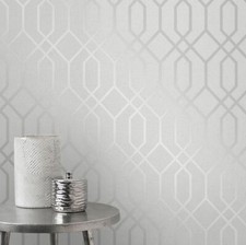 Wallpaper Silver gray white glitter textured roll geometric trellis quartz 3D