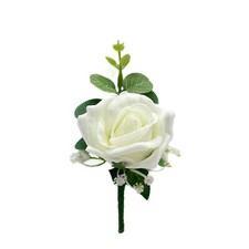 Artificial Wedding Flowers, Single Foam Rose Buttonhole Eucalyptus & Gypsophila