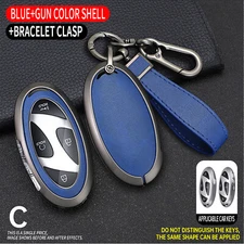 Alloy Leather Car Key Fob Case Cover For 2023 2024 Hyundai Ioniq 6 Grandeur GN7