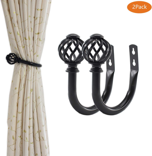 Black U Shaped Curtain Holdbacks - 2 Pack Decorative Tieback Hooks - 第 8/12 張圖片
