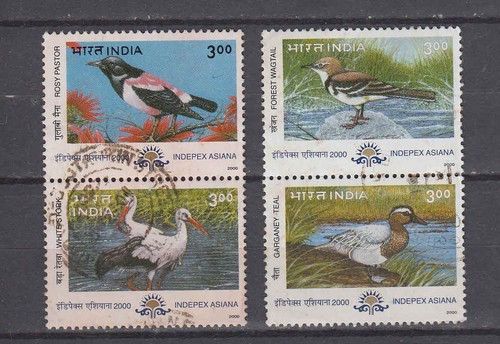 India 2000 Birds Indepex Part Setenant Stamps Set of 4 Used