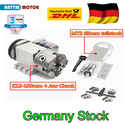 〖DE〗CNC Fräsmaschine Drehachse 4th Achse 100mm 4-jaw Chuck&MT2 65mm Reitstocke