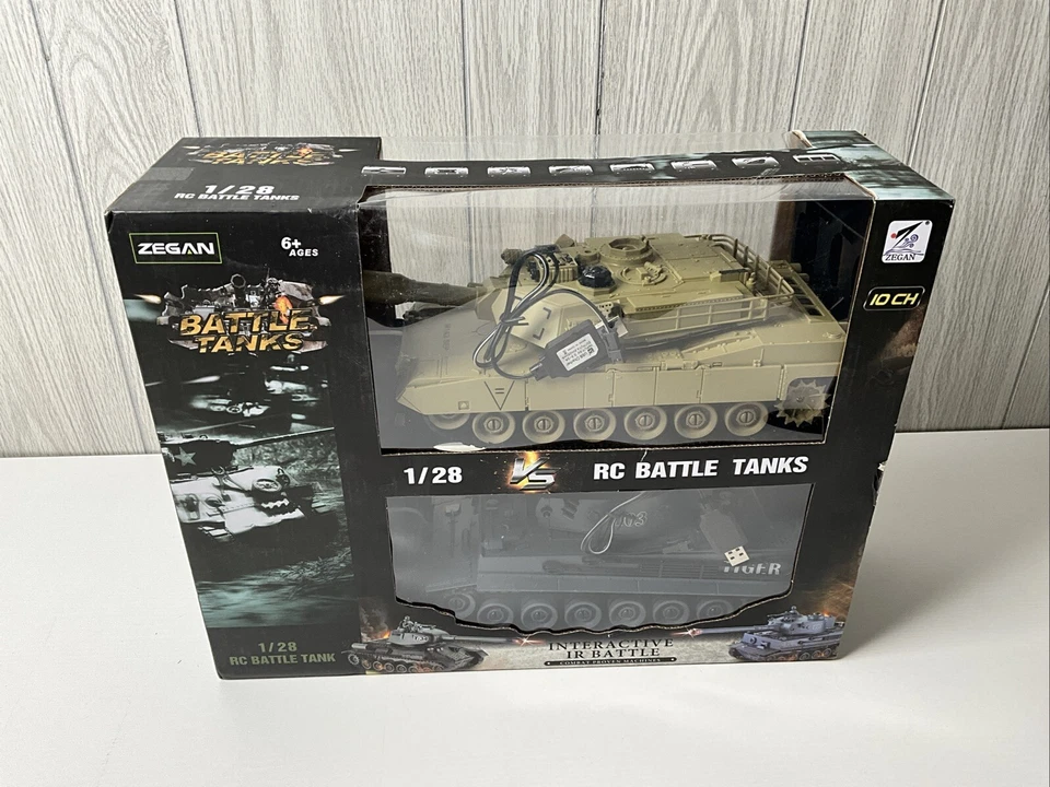 VS SET of 2 - Zegan 1/28 Interactive Battle Tanks RC Tiger 1 M1A2 IR Emitters - Image 2 of 4