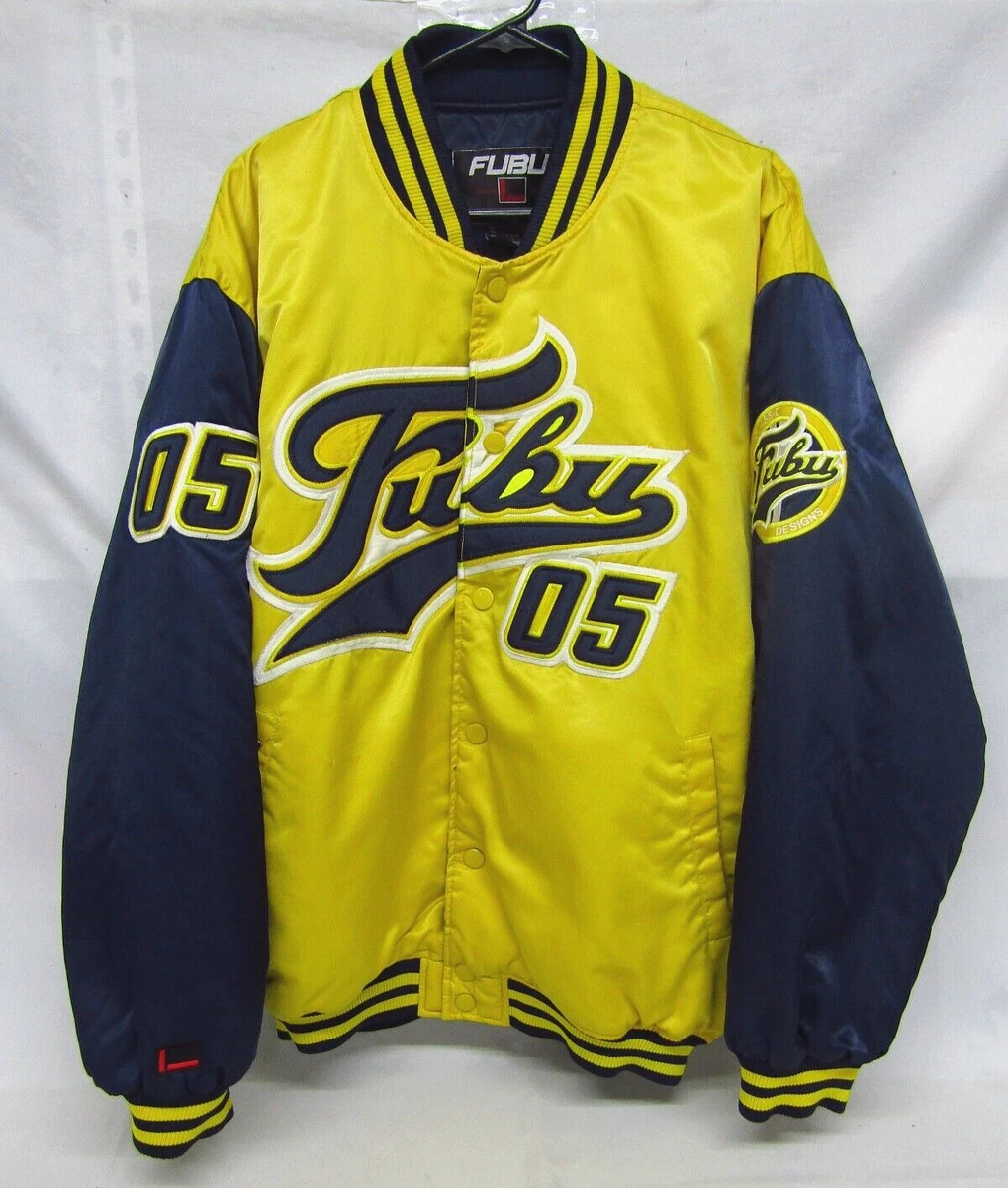 Vintage FUBU 05 Varsity Bomber Jacket Coat Yellow/Blue Hip Hop Men's Size  XXL | eBay