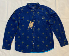 NWT-Chubbies Men's Green palm Tree Classic fit flannel Shirt-blue - Large