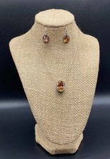 SILPADA SET-Sterling Silver Oval Faceted Champagne CZ Pendant  Earrings W1335