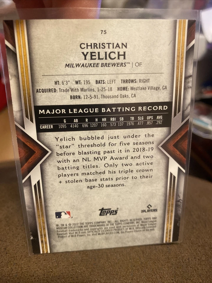 2022 Topps Museum Collection 75 Christian Yelich Topps Museum Base #75 Brewers - Image 2 of 2