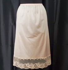 Vintage 70 Soft pink satiny half slip lingerie skirt Sz m Gorgeous trim