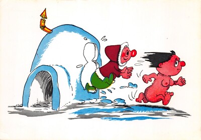 COMIC POSTKARTE GROSSFORMAT IGLU ESKIMO UNGELAUFEN GUT PLUS SEHR GUT
