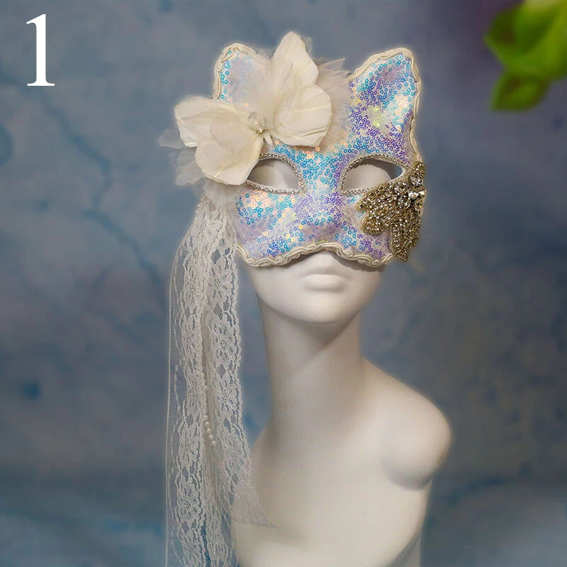 Women Halloween Party Face Mask Lace Sequins Face Mask Masked Dancer Stage Mask - Image 4 of 4