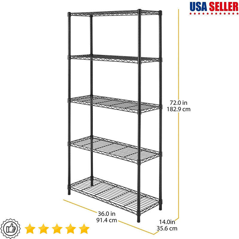 5 Tier Shelving Adjustable Leveling Feet-350 Lb Capacity Storage Organization