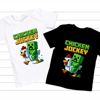 FRUIT OF THE LOOM Kids Funny Chicken Jockey T-Shirt Gamer Chicken Ride Games Character Unisex Top