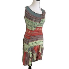 RARE Miranda Caroligne Boho Knit Hankerchef Zig Zag Up Cycled Dress SIZE 6 S