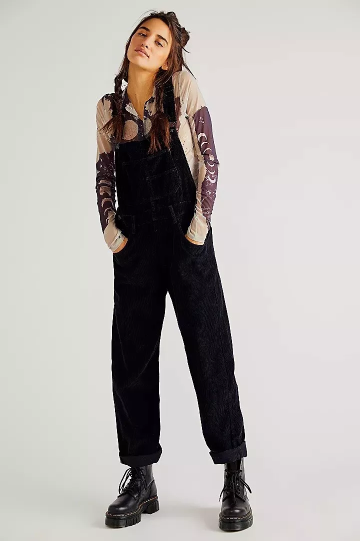 Women's black cheap corduroy overalls