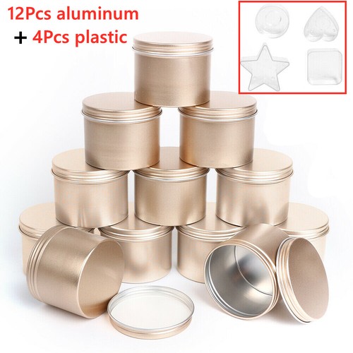 16pcs Round Candle Tins Silver Gold Black Metal Tin Wax Soy Making Container Jar - Picture 12 of 13