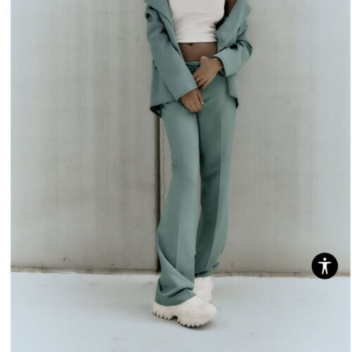 Zara Wide Leg Dress Career Casual Sage Green Trousers Women's Sz M Spring Summer