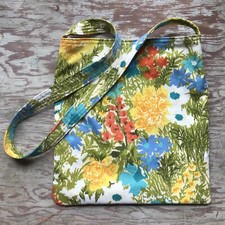 Handmade Upcycled 70s Floral Fabric Crossbody Tote Bag 14.5