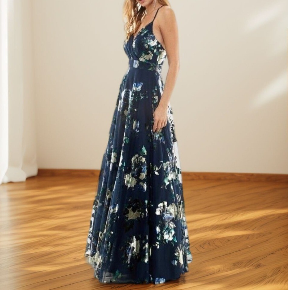 surplice mesh bridesmaid dress with peasant skirt Plus Size Flutter Sleeve Surplice Beaded Gown In French Blue