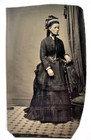 Antique Victorian Tintype Photo Stunning Woman Lady Tinted Hat Full Fashion