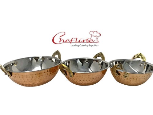 Traditional Indian Copper Karahi/Balti Dish ,Wok, Hammered with Handles, Curry - Picture 2 of 9