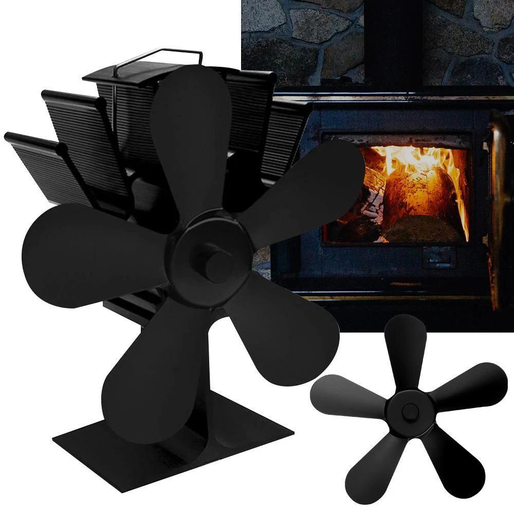 Eco Black Fire Heat Wood Stove Fan for Heat Powered Log Burner Fireplace Fan  | eBay