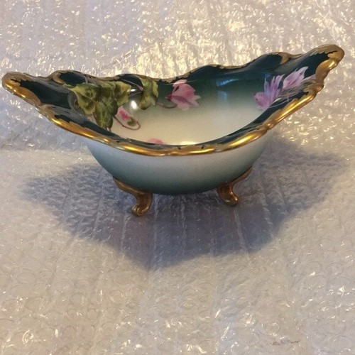 Limoges Cyclamen Flores Pintadas a Mano Oro Patas Doradas Precioso Tazón - Imagen 4 de 5