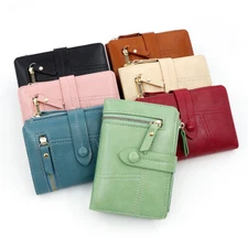 Women Leather Wallet Ladies Small Compact Credit Card Holder Zipper Pocket Purse