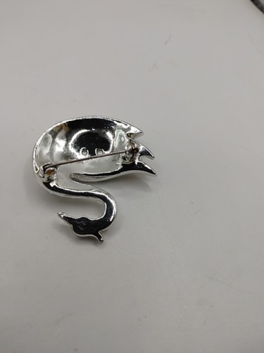 VTG PIN/BROOCH Clear Colorless stones Swan Baguette & Rounds Blue Eyes - Picture 6 of 8