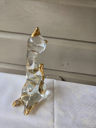 Pintura dorada de gato de cristal transparente de Murano Venezia - Imagen 7 de 8