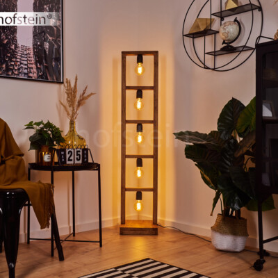 5-flammige Steh Leuchten Vintage Holz Schalter Wohn Schlaf Zimmer Raum Lampen