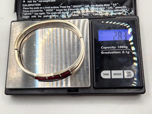 Mexico Sterling Silver Red Jasper Band Bracelet Vintage Christmas Gift, 28.3g - Picture 7 of 8