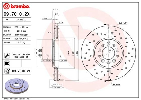 2X Brembo 09.7010.2X Bremsscheibe FüR Audi Seat Skoda VW-image