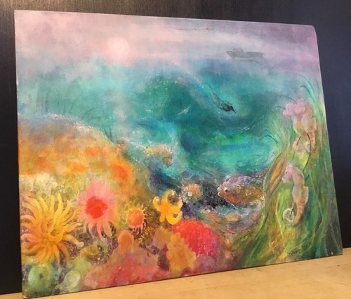 OIL PAINTING AQUA MARINE FANTASY SIGNED PHILIP NORTH 20 X 16” - Picture 11 of 14