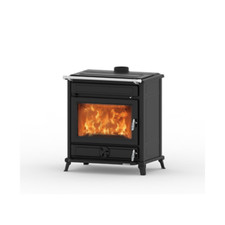 STUFA CUCINA A LEGNA IN GHISA CON RIVESTIMENTO STAMPATO NERO OPACO