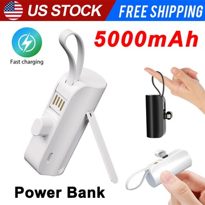 Mini Portable Charger 5000mAh Power Bank with Cable & Stand for iPhone Type-C