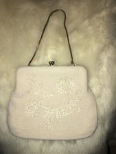 Vintage La Regale Ivory Evening Purse Beaded Bag Floral Design