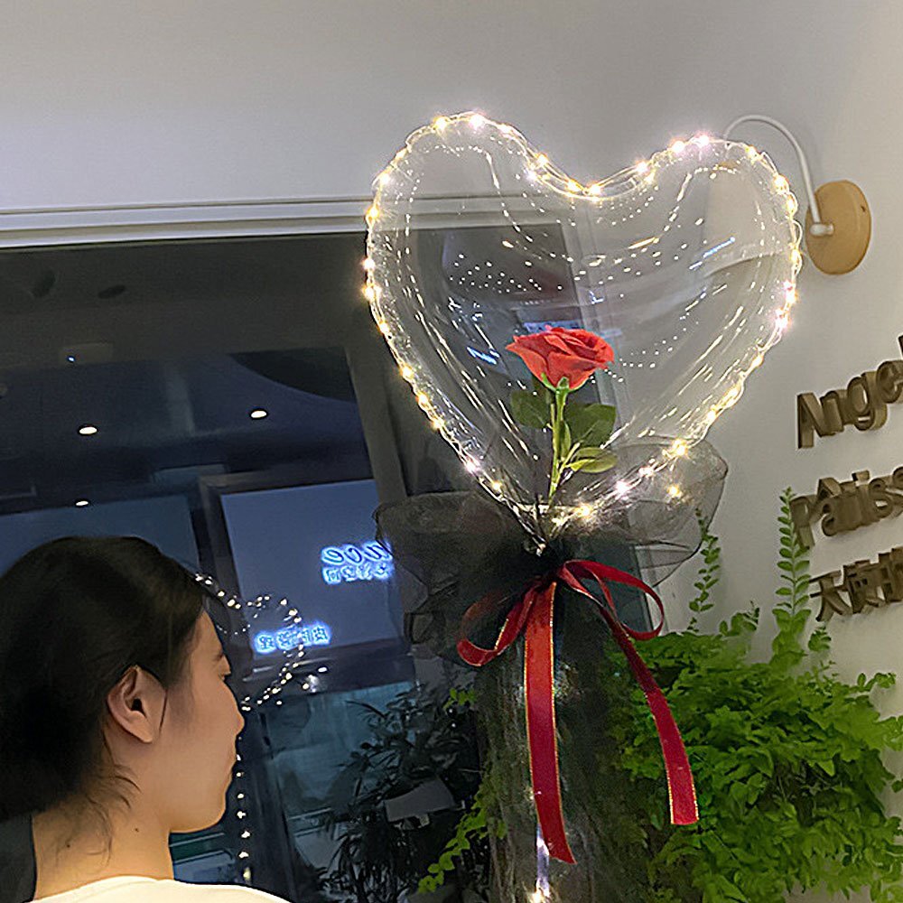 LED Heart Rose BOBO Balloons Valentine's Day Light Up Bubble Balloons