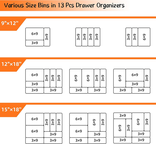 13 PCS Drawer Organizer Tray, Interlocking Office Desk Drawer Storage, Black Pla - Picture 7 of 12