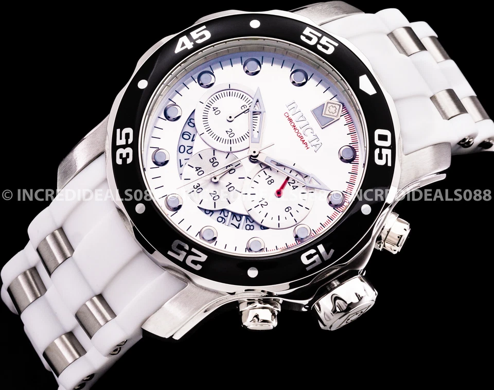 Reloj Invicta para Hombres PRO DIVER SCUBA Cronógrafo Negro Esfera Plateada Correa Blanca Foto 3 de 4