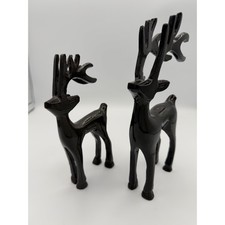 Set of 2 Black Metal Reindeer Figurines Modern Minimalist Deer Decor 9" 7"